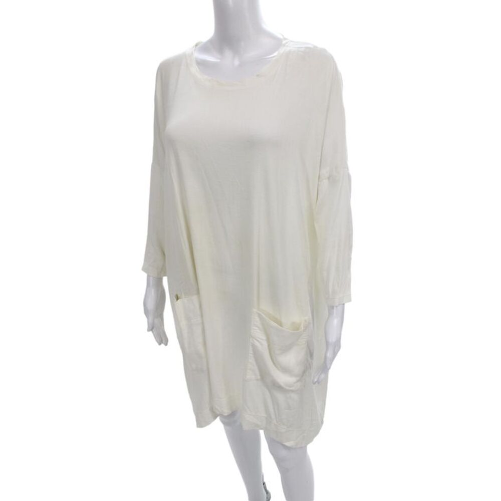 Raquel Allegra Women Shift Dress Ivory 3/4 Sleeve Round Neck Rayon Size M - Picture 2 of 6